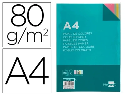 Papel 4 colores pastel A4 (80 gr) de Liderpapel
