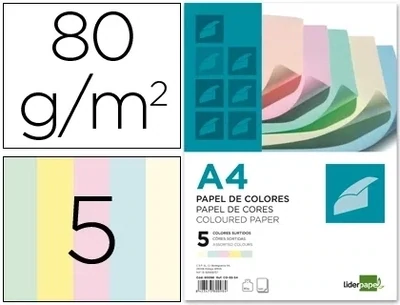 Papel 5 colores pastel A4 (80 gr) de Liderpapel