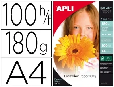 Papel foto glossy A4 (180 gr) EVERYDAY inkjet de Apli