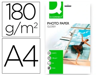 Papel foto glossy A4 (180 gr) para inkjet de Q-Connect