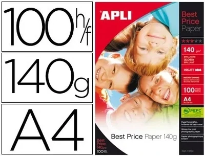 Papel foto glossy A4 (140 gr) BEST PRICE para inkjet de Apli