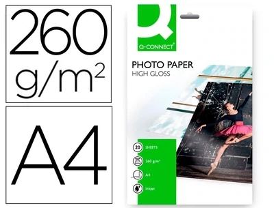 Papel foto glossy A4 (260 gr) para inkjet de Q-Connect