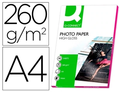 Papel foto glossy A4 (260 gr) para inkjet de Q-Connect