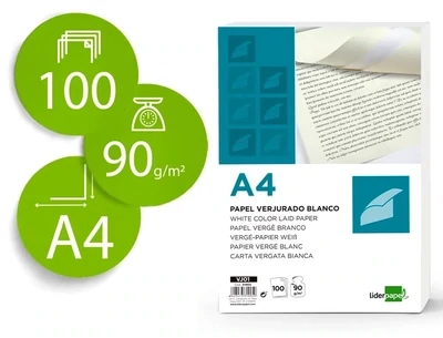 Papel verjurado A4 (90 gr) BLANCO de Liderpapel