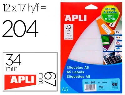 Etiqueta adhesiva blanca (12x30 mm) de Apli