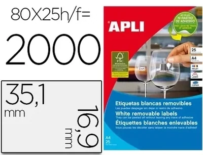 Etiqueta adhesiva blanca (35,6x16,9 mm) de Apli