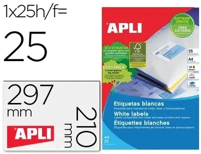 Etiqueta adhesiva blanca (210x297 mm) de Apli