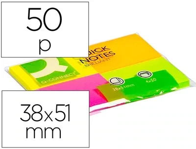 Notas adhesivas (38x51 mm) colores neón de Q-Connect