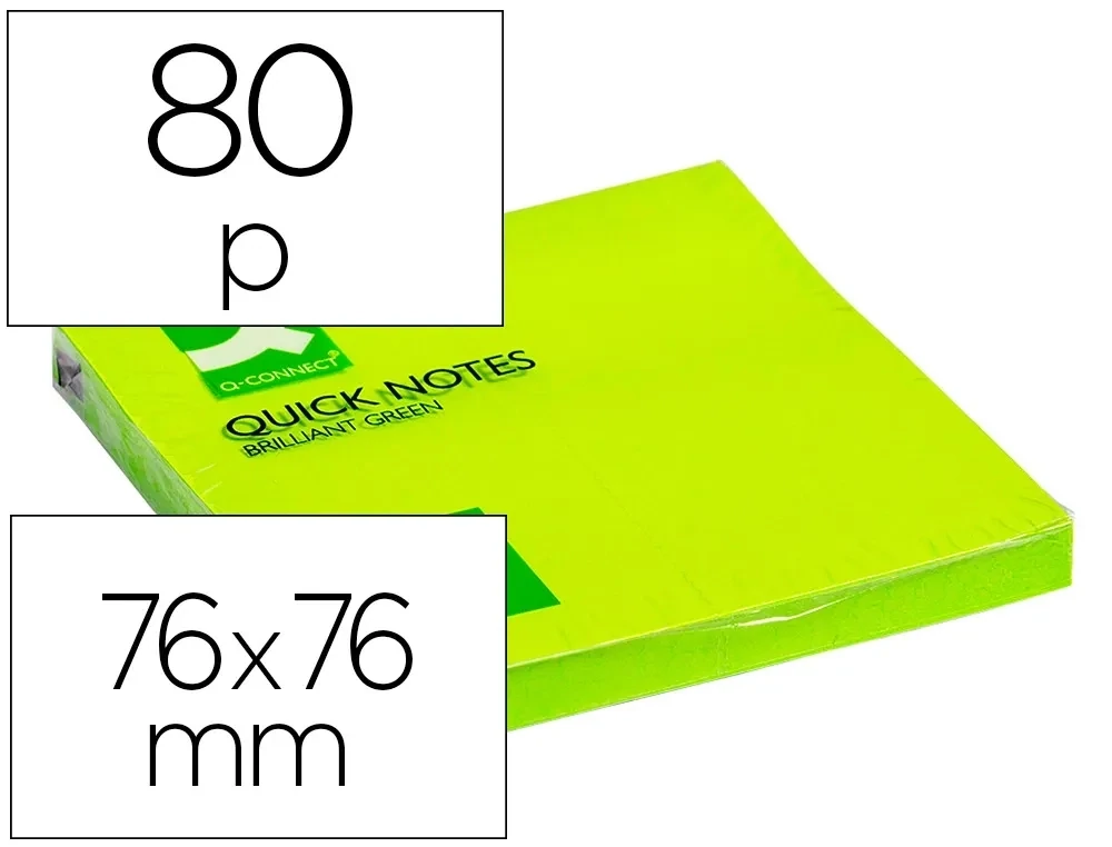 Notas adhesivas (76x76 mm) verde neón de Q-Connect