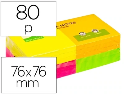 Notas adhesivas (76x76 mm) colores neón de Q-Connect