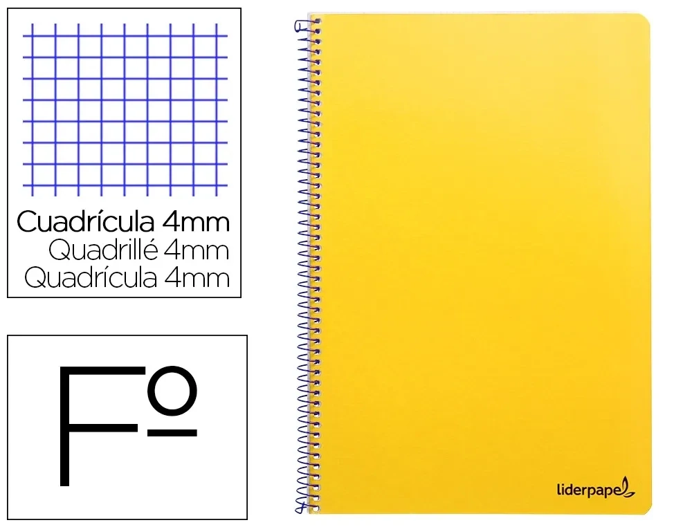Cuaderno Fº (4mm) AMARILLO tapa blanda Smart Liderpapel