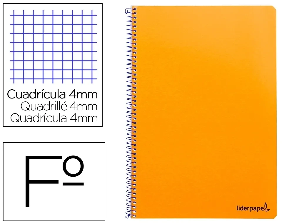 Cuaderno Fº (4mm) NARANJA tapa blanda Smart Liderpapel