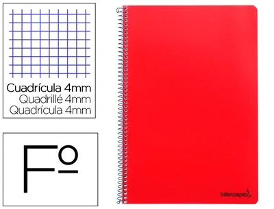 Cuaderno Fº (4 mm) ROJO tapa blanda Smart Liderpapel