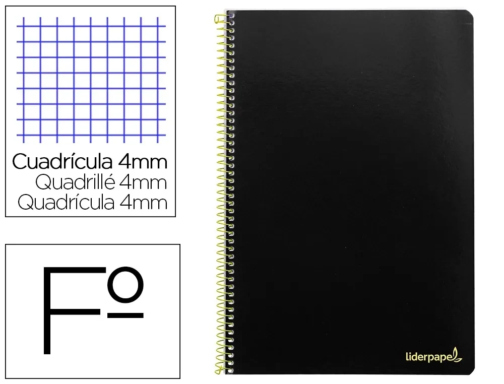 Cuaderno Fº (4 mm) NEGRO tapa blanda Smart Liderpapel