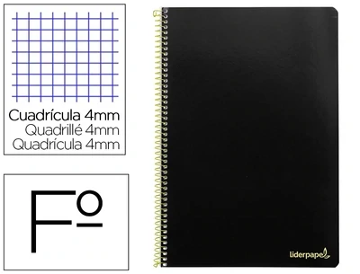 Cuaderno Fº (4 mm) NEGRO tapa blanda Smart Liderpapel