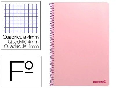Cuaderno Fº (4 mm) ROSA tapa blanda Smart Liderpapel