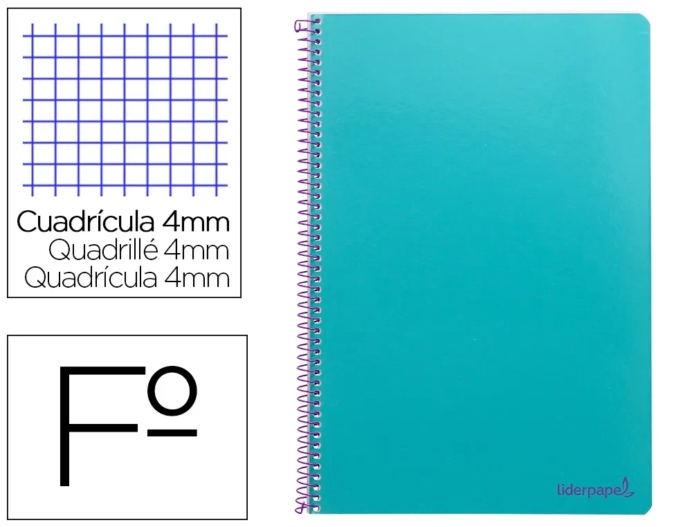 Cuaderno Fº (4mm) TURQUESA tapa blanda Smart Liderpapel