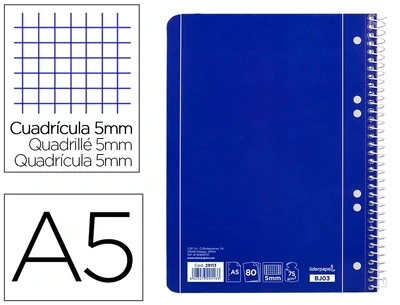 Cuaderno A5 (5 mm/6 taladros) Azul de Liderpapel