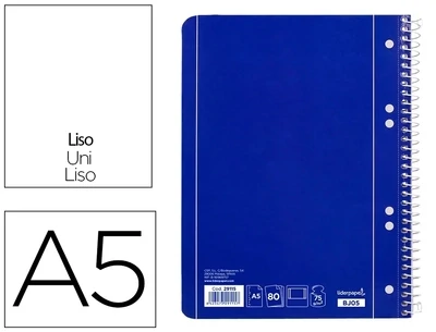Cuaderno A5 (liso / 6 taladros) Azul Liderpapel