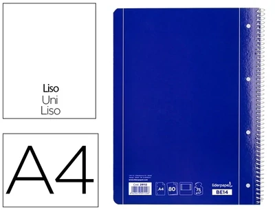 Cuaderno A4 (liso/4 taladros) tapa blanda Liderpapel