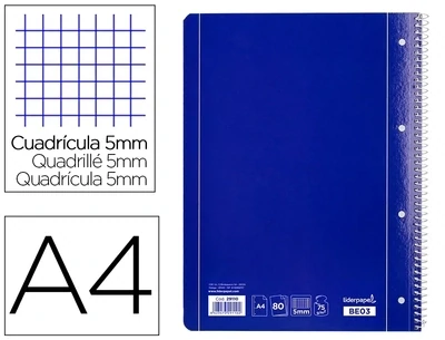 Cuaderno A4 (5 mm/4 taladros) tapa blanda Liderpapel