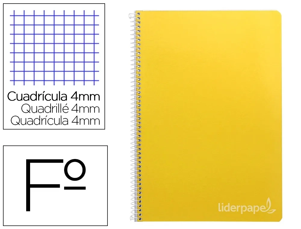 Cuaderno Fº (4 mm) AMARILLO tapa dura Witty Liderpapel