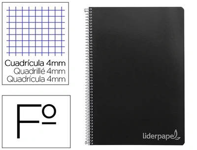 Cuaderno Fº (4 mm) NEGRO tapa dura Witty de Liderpapel