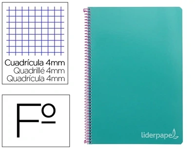 Cuaderno Fº (4 mm) TURQUESA tapa dura Witty Liderpapel