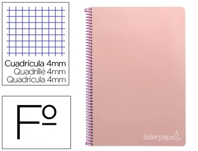 Cuaderno Fº (4 mm) ROSA tapa dura Witty de Liderpapel