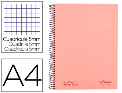 Cuaderno espiral A4 CORAL (120 hojas/cuadro) Navigator