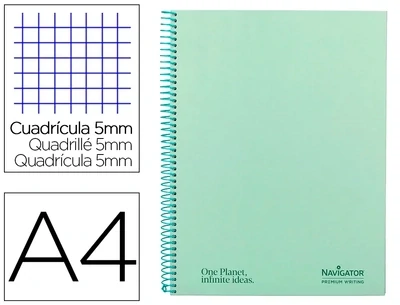 Cuaderno espiral A4 MENTA (120 hojas/cuadro) Navigator