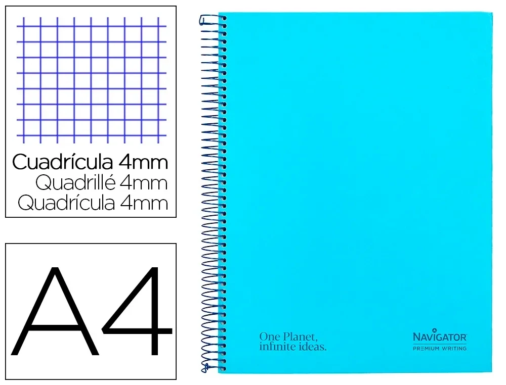 Cuaderno espiral A4 AZUL C (80 hojas/cuadro) Navigator