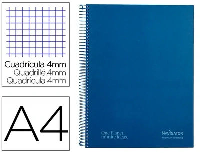 Cuaderno espiral A4 AZUL M (80 hojas/cuadro) Navigator