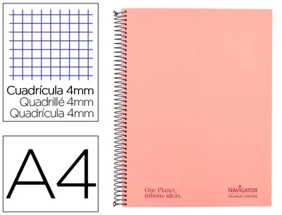 Cuaderno espiral A4 CORAL (80 hojas/cuadro) Navigator