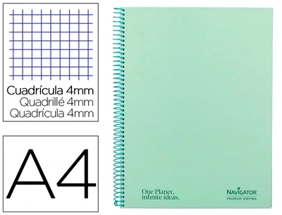 Cuaderno espiral A4 MENTA (80 hojas/cuadro) Navigator