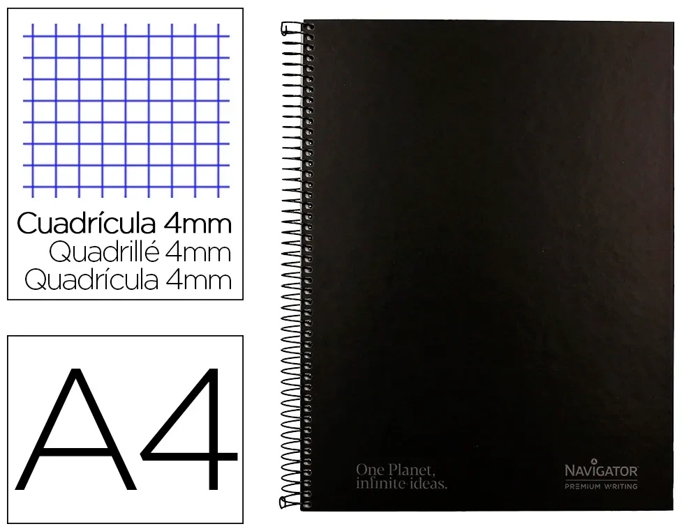 Cuaderno espiral A4 NEGRO (80 hojas/cuadro) Navigator