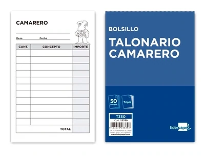 Talonario CAMARERO (original y 2 copias) de Liderpapel