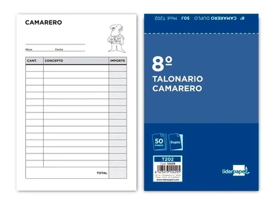 Talonario CAMARERO 8º (original y copia) de Liderpapel