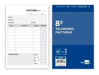 Talonario FACTURAS 8º (original y copia) de Liderpapel