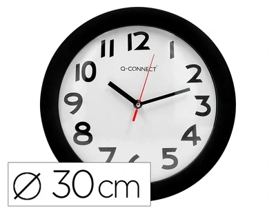 Reloj de pared plástico (30 cm) NEGRO de Q-Connect