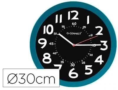 Reloj de pared plástico (30 cm) marco AZUL de Q-Connect