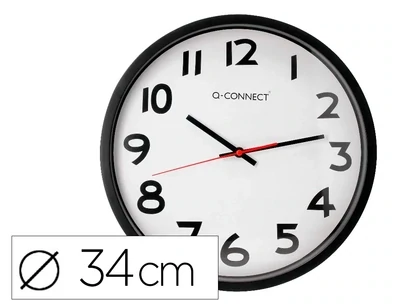 Reloj de pared plástico (34 cm) NEGRO de Q-Connect