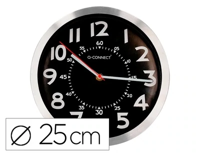 Reloj de pared metálico (25 cm) NEGRO de Q-Connect