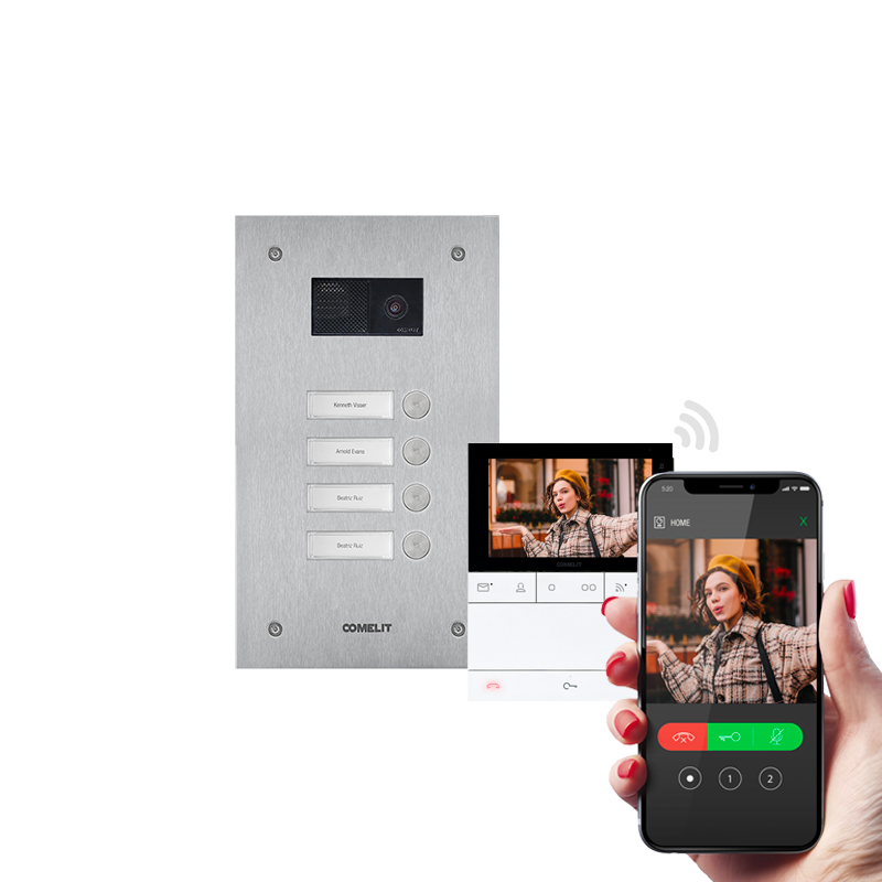 Comelit Vierfamilienhaus Kit Steel-Switch, Logos WIFI, KVS2014LS