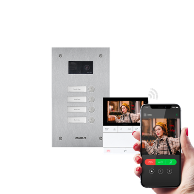 Comelit Vierfamilienhaus Kit Steel-Switch, Logos WIFI, KVS2014LS
