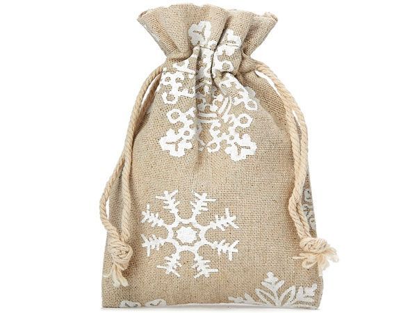 Geschenksäckchen aus Leinen mit Schneeflocken Geschenksäckchen aus Leinen mit Schneeflocken