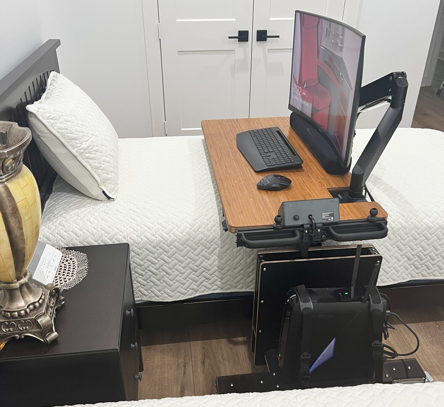 OVERBED COMPUTER WORKSTATION with Bamboo Vertical Grain Top and matching Computer Base