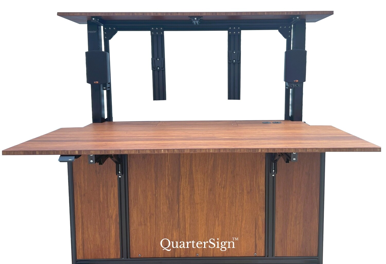 HOME OFFICE HIDDEN-MONITOR WORKSTATION with AMBER Bamboo Top, Shelf &amp; Base Side panels