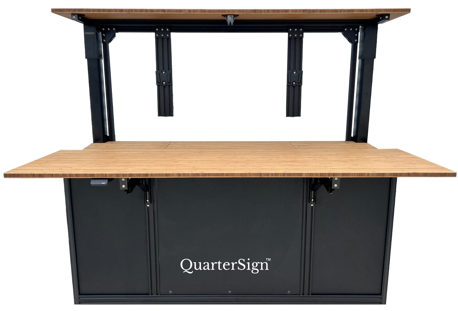 Dinette/Desk Combination Multi-Monitor Workstation with AMBER Bamboo Vertical Grain Top &amp; Shelf