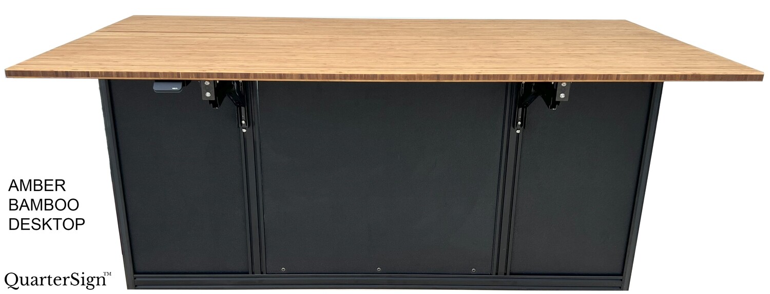 Dinette/Desk Combination Multi-Monitor Workstation with AMBER Bamboo Vertical Grain Top &amp; Shelf